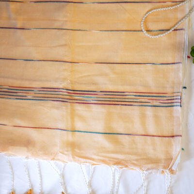 Beige Khadi Cotton Saree with Multicolour Stripes