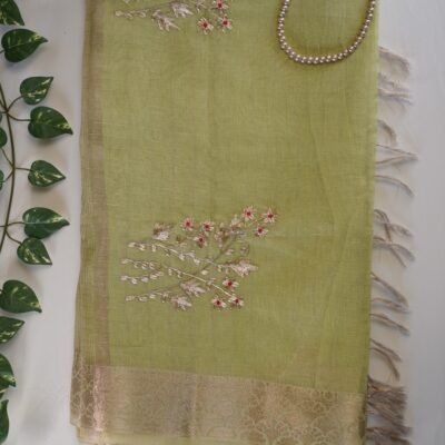 Green Kota Pittan Work Tissue Saree