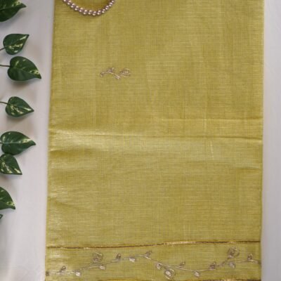 Parrot Green Kota Pittan Work Tissue Saree