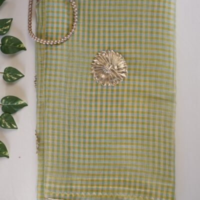 Green Kota Floral Hand Embroidered Tissue Saree