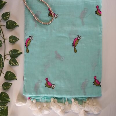 Mulmul Bird Embroidery Saree