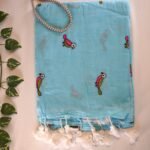 Mulmul bird embroidery Saree