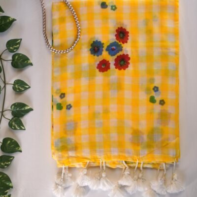 Mulmul Hand painted checks Saree