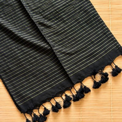 Zari Stripe Cotton Saree Black