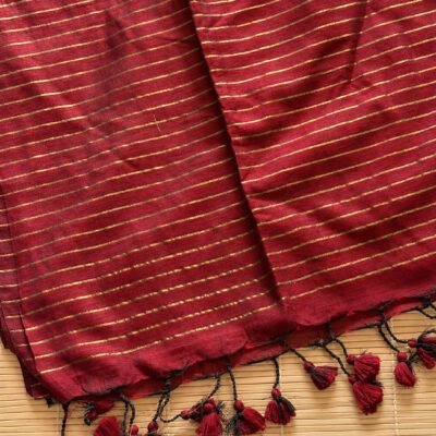 Zari Stripe Cotton Saree Wine