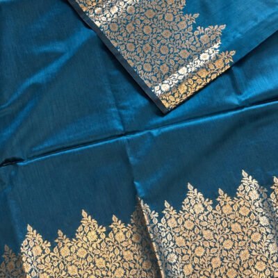 Teal Blue Muga Art Silk Jal Design Saree
